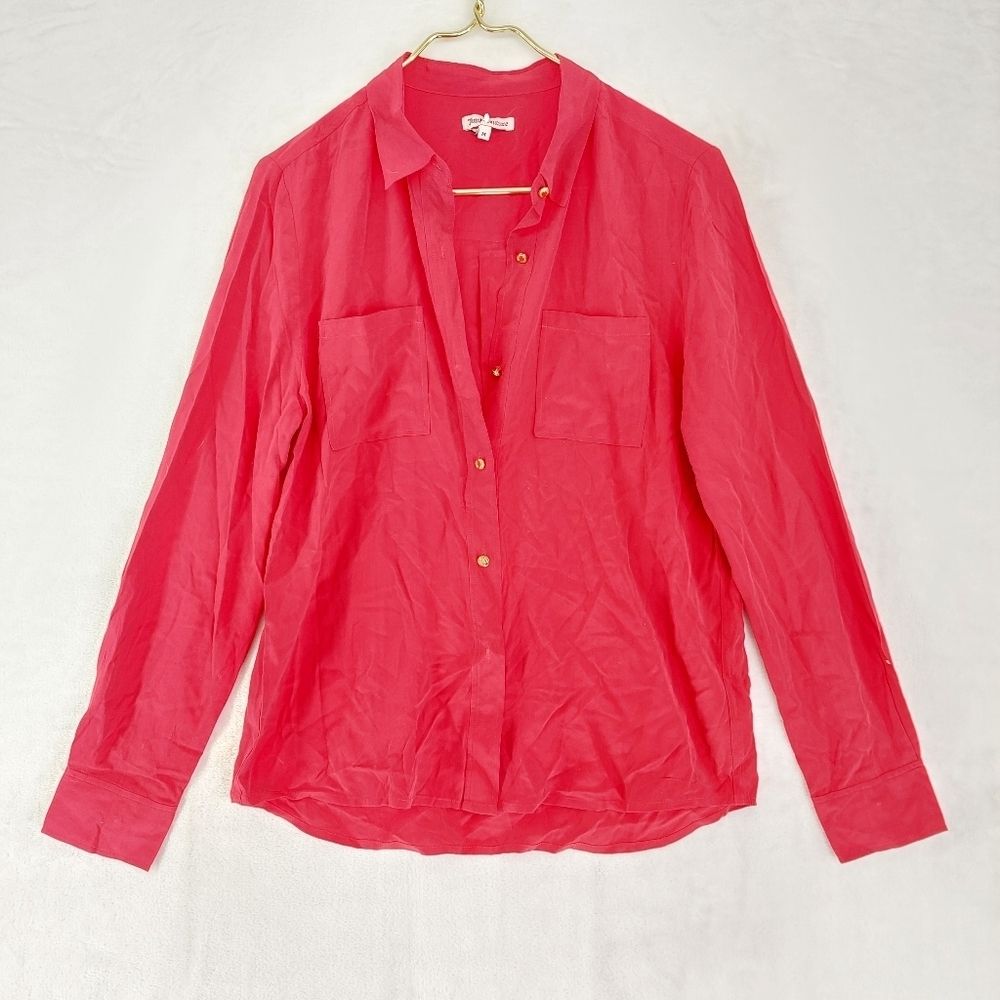 Juicy Couture Red Silk Button Down Collared Long Sleeve Chest Pocket Shirt P2312